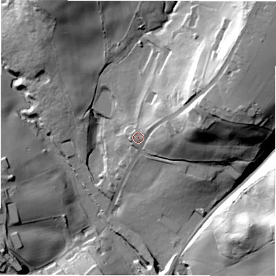 Shaded relief map of the ground around LS270NZ, computed from Environment Agency LiDAR. The ground here sits at about 91 m above sea level and falls 62 m across the surrounding 800 m. Surface water reaching this point runs off ground lying to the north-east, 40.4 m higher.