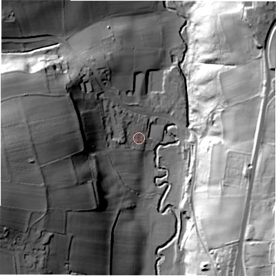 Shaded relief map of the ground around LS289LA, computed from Environment Agency LiDAR. The ground here sits at about 72 m above sea level and falls 60 m across the surrounding 800 m. Surface water reaching this point runs off ground lying to the west, 45.9 m higher.