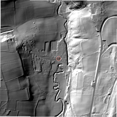 Shaded relief map of the ground around LS289LD, computed from Environment Agency LiDAR. The ground here sits at about 69 m above sea level and falls 74 m across the surrounding 800 m. Surface water reaching this point runs off ground lying to the west-south-west, 41.9 m higher.