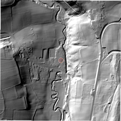 Shaded relief map of the ground around LS289LZ, computed from Environment Agency LiDAR. The ground here sits at about 69 m above sea level and falls 75 m across the surrounding 800 m. Surface water reaching this point runs off ground lying to the west-south-west, 39.0 m higher.