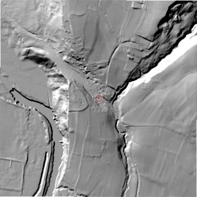 Shaded relief map of the ground around LS290BT, computed from Environment Agency LiDAR. The ground here sits at about 116 m above sea level and falls 98 m across the surrounding 800 m. Surface water reaching this point runs off ground lying to the north-east, 58.8 m higher.