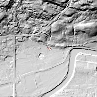 Shaded relief map of the ground around LS290BZ, computed from Environment Agency LiDAR. The ground here sits at about 72 m above sea level and falls 75 m across the surrounding 800 m. Surface water reaching this point runs off ground lying to the north, 71.4 m higher.