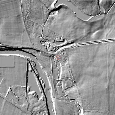 Shaded relief map of the ground around LS290HD, computed from Environment Agency LiDAR. The ground here sits at about 69 m above sea level and falls 21 m across the surrounding 800 m. Surface water reaching this point runs off ground lying to the north-east, 17.4 m higher.
