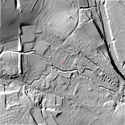 Shaded relief map of the ground around LS290NL, computed from Environment Agency LiDAR. The ground here sits at about 96 m above sea level and falls 46 m across the surrounding 800 m. Surface water reaching this point runs off ground lying to the north-west, 30.1 m higher.