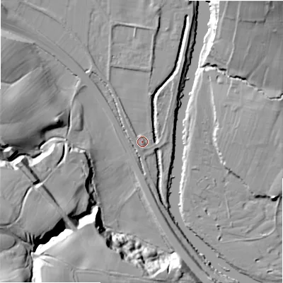 Shaded relief map of the ground around LS290QL, computed from Environment Agency LiDAR. The ground here sits at about 81 m above sea level and falls 48 m across the surrounding 800 m. Surface water reaching this point runs off ground lying to the north-west, 3.4 m higher.