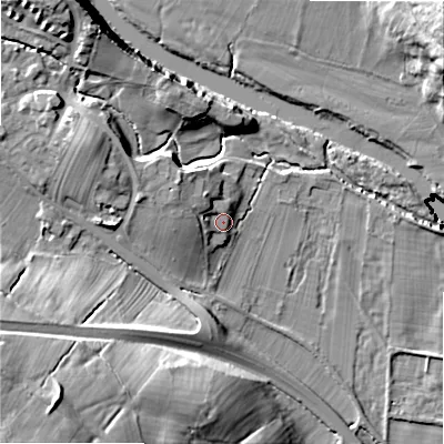 Shaded relief map of the ground around LS290QN, computed from Environment Agency LiDAR. The ground here sits at about 86 m above sea level and falls 43 m across the surrounding 800 m. Surface water reaching this point runs off ground lying to the west-north-west, 4.7 m higher.
