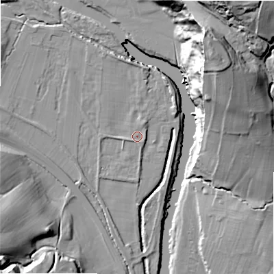 Shaded relief map of the ground around LS290QR, computed from Environment Agency LiDAR. The ground here sits at about 82 m above sea level and falls 59 m across the surrounding 800 m. Surface water reaching this point runs off ground lying to the north-north-east, 1.0 m higher.