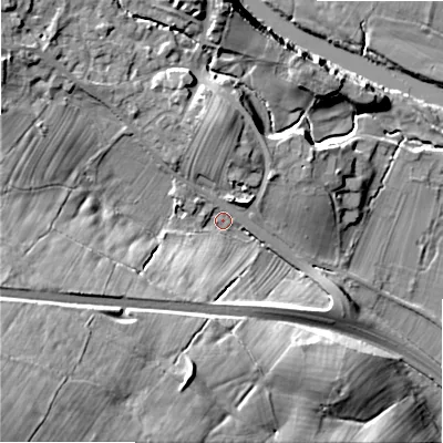 Shaded relief map of the ground around LS290QW, computed from Environment Agency LiDAR. The ground here sits at about 87 m above sea level and falls 55 m across the surrounding 800 m. Surface water reaching this point runs off ground lying to the south-west, 49.8 m higher.