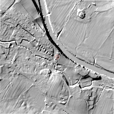 Shaded relief map of the ground around LS290QX, computed from Environment Agency LiDAR. The ground here sits at about 93 m above sea level and falls 33 m across the surrounding 800 m. Surface water reaching this point runs off ground lying to the north-west, 8.7 m higher.