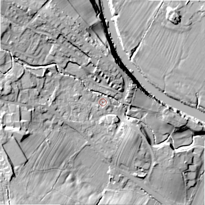 Shaded relief map of the ground around LS290RZ, computed from Environment Agency LiDAR. The ground here sits at about 91 m above sea level and falls 41 m across the surrounding 800 m. Surface water reaching this point runs off ground lying to the north-west, 14.1 m higher.