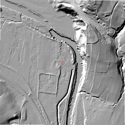 Shaded relief map of the ground around LS290SD, computed from Environment Agency LiDAR. The ground here sits at about 82 m above sea level and falls 67 m across the surrounding 800 m. Surface water reaching this point runs off ground lying to the south-west, 1.5 m higher.