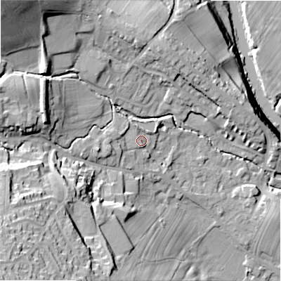 Shaded relief map of the ground around LS290SJ, computed from Environment Agency LiDAR. The ground here sits at about 96 m above sea level and falls 52 m across the surrounding 800 m. Surface water reaching this point runs off ground lying to the west-south-west, 3.1 m higher.