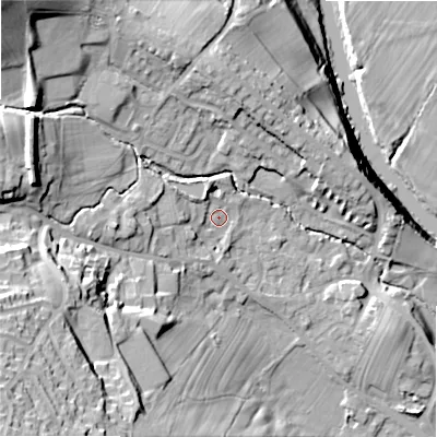 Shaded relief map of the ground around LS290ST, computed from Environment Agency LiDAR. The ground here sits at about 94 m above sea level and falls 49 m across the surrounding 800 m. Surface water reaching this point runs off ground lying to the west-south-west, 17.4 m higher.