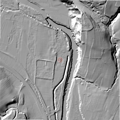 Shaded relief map of the ground around LS290SY, computed from Environment Agency LiDAR. The ground here sits at about 81 m above sea level and falls 60 m across the surrounding 800 m. Surface water reaching this point runs off ground lying to the north-west, 2.5 m higher.
