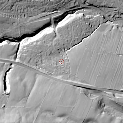 Shaded relief map of the ground around LS290TF, computed from Environment Agency LiDAR. The ground here sits at about 148 m above sea level and falls 88 m across the surrounding 800 m. Surface water reaching this point runs off ground lying to the south-south-west, 44.4 m higher.