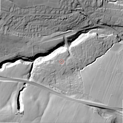 Shaded relief map of the ground around LS290TG, computed from Environment Agency LiDAR. The ground here sits at about 147 m above sea level and falls 78 m across the surrounding 800 m. Surface water reaching this point runs off ground lying to the south-west, 5.0 m higher.