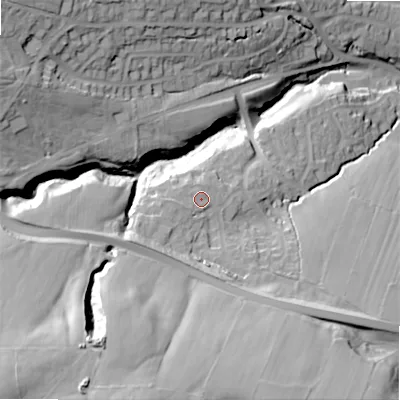 Shaded relief map of the ground around LS290TQ, computed from Environment Agency LiDAR. The ground here sits at about 151 m above sea level and falls 76 m across the surrounding 800 m. Surface water reaching this point runs off ground lying to the west-south-west, 5.2 m higher.