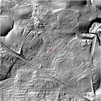 Shaded relief map of the ground around LS296PE, computed from Environment Agency LiDAR. The ground here sits at about 109 m above sea level and falls 46 m across the surrounding 800 m. Surface water reaching this point runs off ground lying to the south-south-west, 26.0 m higher.