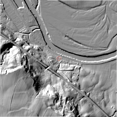 Shaded relief map of the ground around LS297HQ, computed from Environment Agency LiDAR. The ground here sits at about 68 m above sea level and falls 98 m across the surrounding 800 m. Surface water reaching this point runs off ground lying to the south-west, 94.0 m higher.