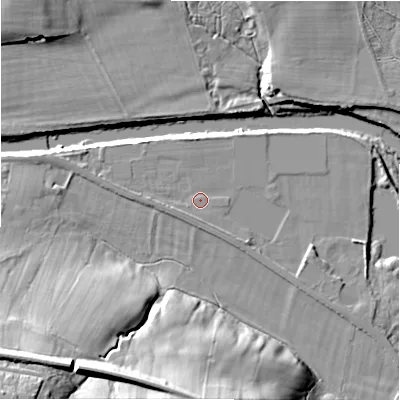 Shaded relief map of the ground around LS298AW, computed from Environment Agency LiDAR. The ground here sits at about 68 m above sea level and falls 31 m across the surrounding 800 m. Surface water reaching this point runs off ground lying to the west-north-west, 1.1 m higher.