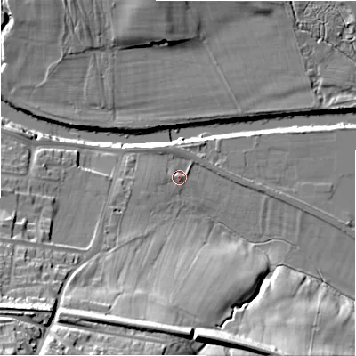 Shaded relief map of the ground around LS298BP, computed from Environment Agency LiDAR. The ground here sits at about 70 m above sea level and falls 38 m across the surrounding 800 m. Surface water reaching this point runs off ground lying to the south-west, 33.3 m higher.