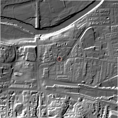 Shaded relief map of the ground around LS298DP, computed from Environment Agency LiDAR. The ground here sits at about 86 m above sea level and falls 47 m across the surrounding 800 m. Surface water reaching this point runs off ground lying to the south-south-east, 7.9 m higher.
