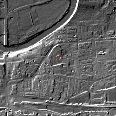 Shaded relief map of the ground around LS298EE, computed from Environment Agency LiDAR. The ground here sits at about 81 m above sea level and falls 35 m across the surrounding 800 m. Surface water reaching this point runs off ground lying to the south, 5.4 m higher.