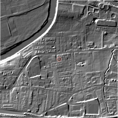 Shaded relief map of the ground around LS298EH, computed from Environment Agency LiDAR. The ground here sits at about 78 m above sea level and falls 29 m across the surrounding 800 m. Surface water reaching this point runs off ground lying to the south-south-west, 1.8 m higher.