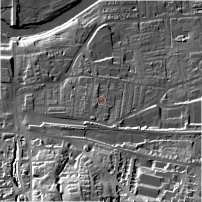Shaded relief map of the ground around LS298HS, computed from Environment Agency LiDAR. The ground here sits at about 89 m above sea level and falls 57 m across the surrounding 800 m. Surface water reaching this point runs off ground lying to the south-south-west, 7.9 m higher.