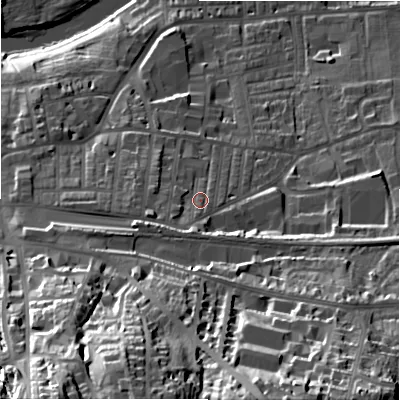 Shaded relief map of the ground around LS298HU, computed from Environment Agency LiDAR. The ground here sits at about 90 m above sea level and falls 58 m across the surrounding 800 m. Surface water reaching this point runs off ground lying to the south-south-west, 6.5 m higher.