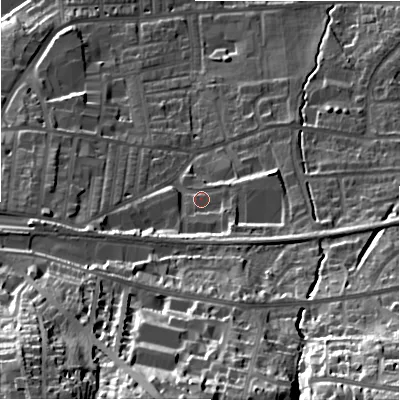 Shaded relief map of the ground around LS298WH, computed from Environment Agency LiDAR. The ground here sits at about 89 m above sea level and falls 58 m across the surrounding 800 m. Surface water reaching this point runs off ground lying to the south-east, 7.8 m higher.