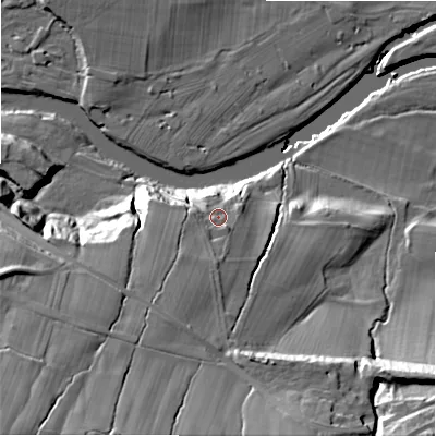 Shaded relief map of the ground around LS299RW, computed from Environment Agency LiDAR. The ground here sits at about 89 m above sea level and falls 51 m across the surrounding 800 m. Surface water reaching this point runs off ground lying to the south-south-west, 14.4 m higher.