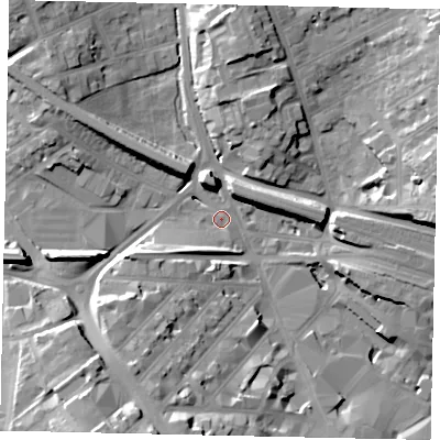 Shaded relief map of the ground around LU11HS, computed from Environment Agency LiDAR. The ground here sits at about 106 m above sea level and falls 23 m across the surrounding 800 m. Surface water reaching this point runs off ground lying to the south-south-west, 20.6 m higher.
