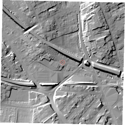 Shaded relief map of the ground around LU11HX, computed from Environment Agency LiDAR. The ground here sits at about 108 m above sea level and falls 20 m across the surrounding 800 m. Surface water reaching this point runs off ground lying to the west-north-west, 4.0 m higher.