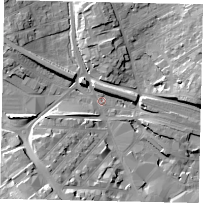 Shaded relief map of the ground around LU11SH, computed from Environment Agency LiDAR. The ground here sits at about 106 m above sea level and falls 23 m across the surrounding 800 m. Surface water reaching this point runs off ground lying to the south-south-west, 21.0 m higher.
