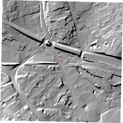 Shaded relief map of the ground around LU11SQ, computed from Environment Agency LiDAR. The ground here sits at about 106 m above sea level and falls 27 m across the surrounding 800 m. Surface water reaching this point runs off ground lying to the south-south-west, 24.0 m higher.