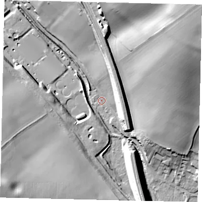 Shaded relief map of the ground around LU13TU, computed from Environment Agency LiDAR. The ground here sits at about 94 m above sea level and falls 48 m across the surrounding 800 m. Surface water reaching this point runs off ground lying to the south-west, 33.9 m higher.