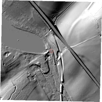 Shaded relief map of the ground around LU13TW, computed from Environment Agency LiDAR. The ground here sits at about 101 m above sea level and falls 51 m across the surrounding 800 m. Surface water reaching this point runs off ground lying to the east-north-east, 2.9 m higher.