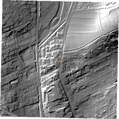 Shaded relief map of the ground around LU27HG, computed from Environment Agency LiDAR. The ground here sits at about 119 m above sea level and falls 49 m across the surrounding 800 m. Surface water reaching this point runs off ground lying to the south-west, 1.7 m higher.
