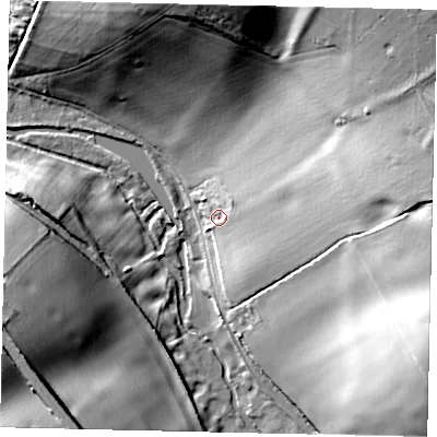 Shaded relief map of the ground around LU29PX, computed from Environment Agency LiDAR. The ground here sits at about 95 m above sea level and falls 47 m across the surrounding 800 m. Surface water reaching this point runs off ground lying to the east-north-east, 36.9 m higher.