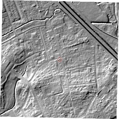 Shaded relief map of the ground around LU49AN, computed from Environment Agency LiDAR. The ground here sits at about 119 m above sea level and falls 14 m across the surrounding 800 m. Surface water reaching this point runs off ground lying to the south-south-east, 7.9 m higher.