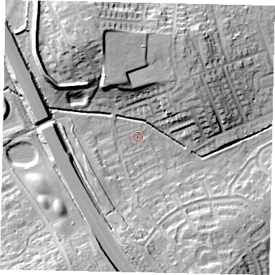 Shaded relief map of the ground around LU49HA, computed from Environment Agency LiDAR. The ground here sits at about 118 m above sea level and falls 20 m across the surrounding 800 m. Surface water reaching this point runs off ground lying to the south-south-west, 18.1 m higher.