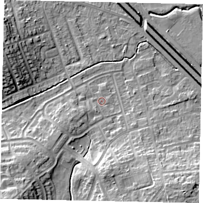 Shaded relief map of the ground around LU49YF, computed from Environment Agency LiDAR. The ground here sits at about 117 m above sea level and falls 16 m across the surrounding 800 m. Surface water reaching this point runs off ground lying to the south-south-west, 1.5 m higher.