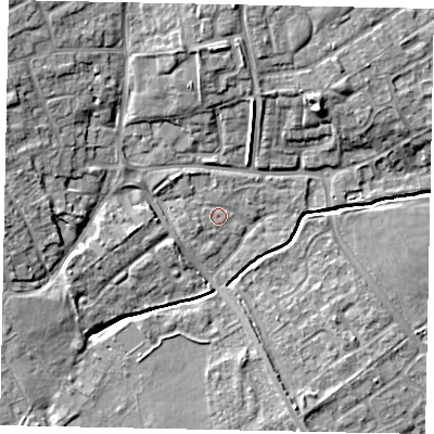Shaded relief map of the ground around LU55TS, computed from Environment Agency LiDAR. The ground here sits at about 128 m above sea level and falls 10 m across the surrounding 800 m. Surface water reaching this point runs off ground lying to the north-north-west, 1.8 m higher.
