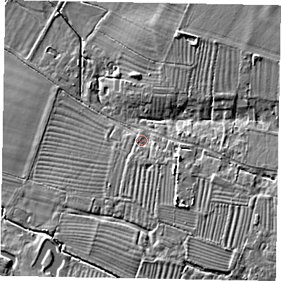 Shaded relief map of the ground around LU62BQ, computed from Environment Agency LiDAR. The ground here sits at about 94 m above sea level and falls 12 m across the surrounding 800 m. Surface water reaching this point runs off ground lying to the south-south-east, 6.7 m higher.