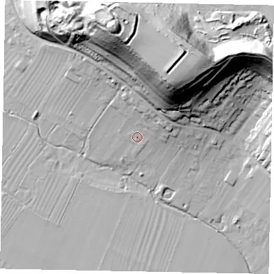Shaded relief map of the ground around LU62DB, computed from Environment Agency LiDAR. The ground here sits at about 105 m above sea level and falls 65 m across the surrounding 800 m. Surface water reaching this point runs off ground lying to the north-north-east, 50.1 m higher.