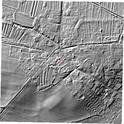 Shaded relief map of the ground around LU62DL, computed from Environment Agency LiDAR. The ground here sits at about 99 m above sea level and falls 11 m across the surrounding 800 m. Surface water reaching this point runs off ground lying to the south-west, 1.1 m higher.