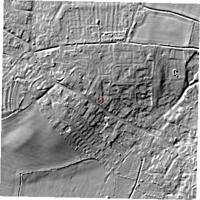 Shaded relief map of the ground around LU62DN, computed from Environment Agency LiDAR. The ground here sits at about 99 m above sea level and falls 13 m across the surrounding 800 m. Surface water reaching this point runs off ground lying to the north-north-east, 4.0 m higher.