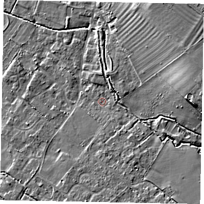 Shaded relief map of the ground around LU62JG, computed from Environment Agency LiDAR. The ground here sits at about 97 m above sea level and falls 16 m across the surrounding 800 m. Surface water reaching this point runs off ground lying to the south-east, 5.0 m higher.