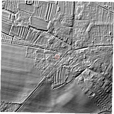 Shaded relief map of the ground around LU62RS, computed from Environment Agency LiDAR. The ground here sits at about 98 m above sea level and falls 11 m across the surrounding 800 m. Surface water reaching this point runs off ground lying to the east-north-east, 1.0 m higher.